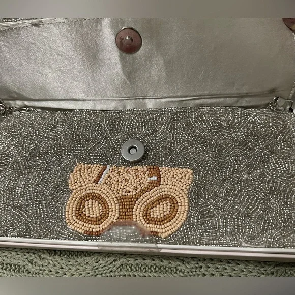 Rachel Zoe Beaded Teddy Clutch & Card Case Set - Silver with Tan Teddy - Picture 4 of 9